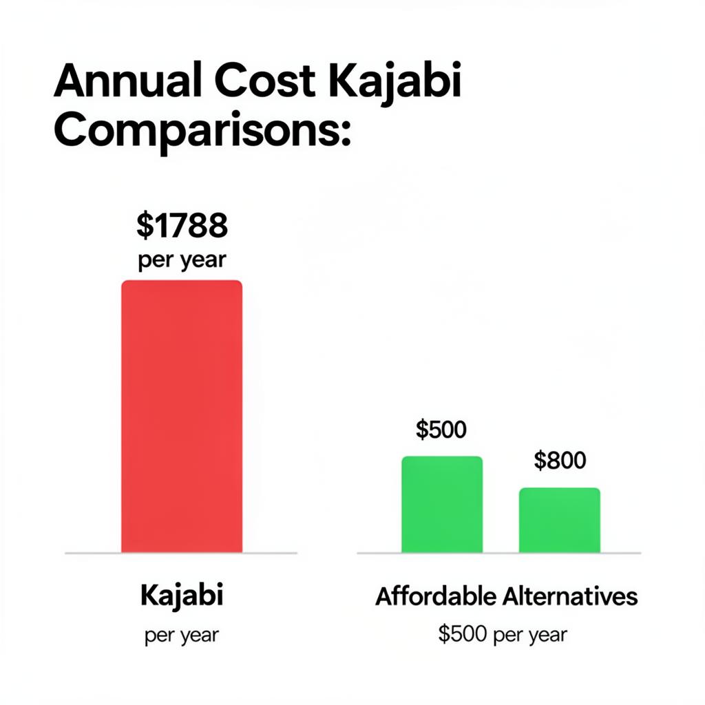 Annual cost comparison between Kajabi at $1788 per year versus alternatives under $500 per year for creators