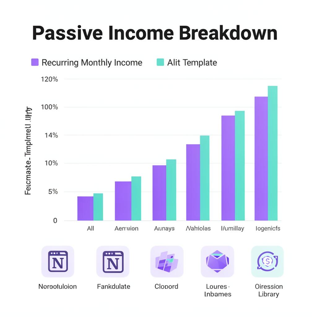 Notion template creator income breakdown showing recurring passive income from template library with minimal maintenance