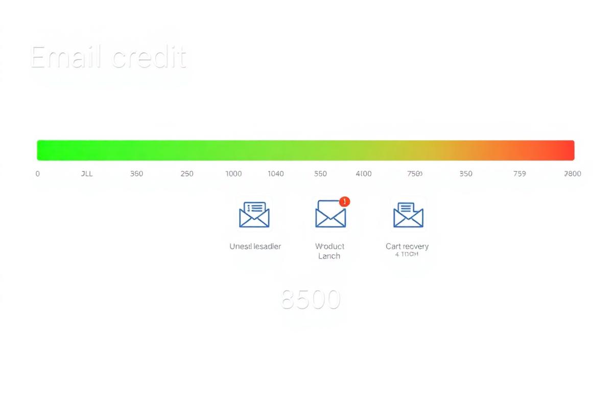 Credit usage breakdown showing how quickly Sellfy email credits deplete during a typical creator monthly email marketing schedule