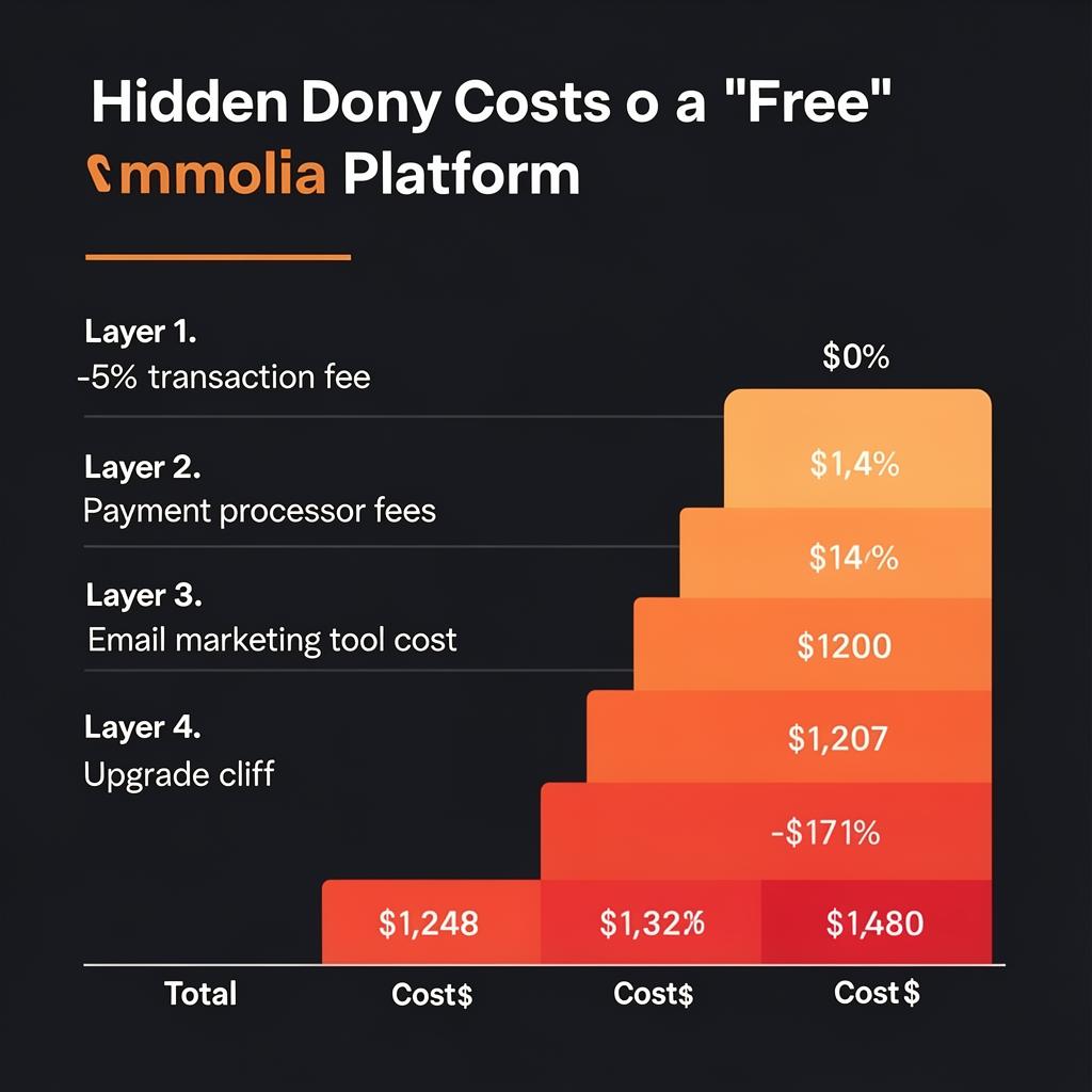 Infographic breaking down the true annual cost of selling on Payhip including transaction fees payment processor fees and third party email tool costs
